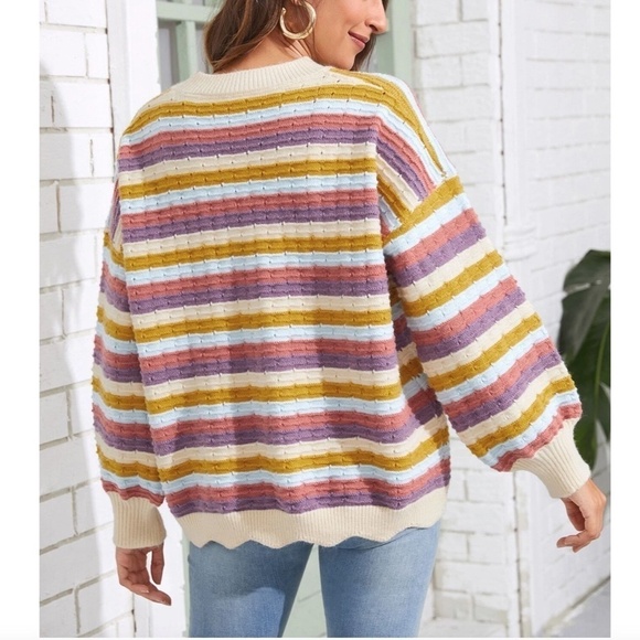 SHEIN Striped Pattern Scallop Hem Drop Shoulder Sweater - Picture 2 of 6